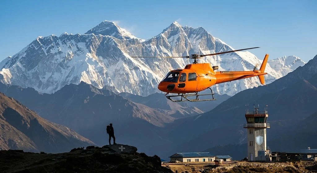 Rescue helicopter in flight